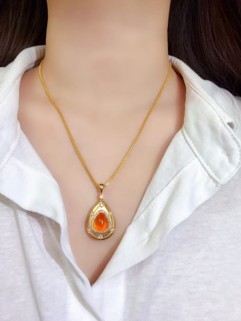 14k Gold 10.35 Ctw Natural Spessartine & Diamond Pendant( Without Chain ) - 6