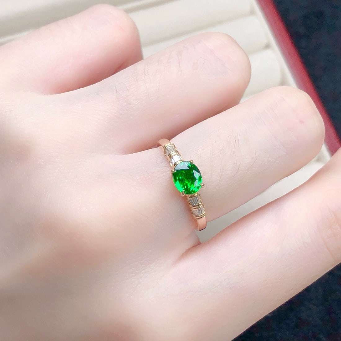 14k Gold 1.13 Ctw Natural Tsavorite & Diamond Ring - 7