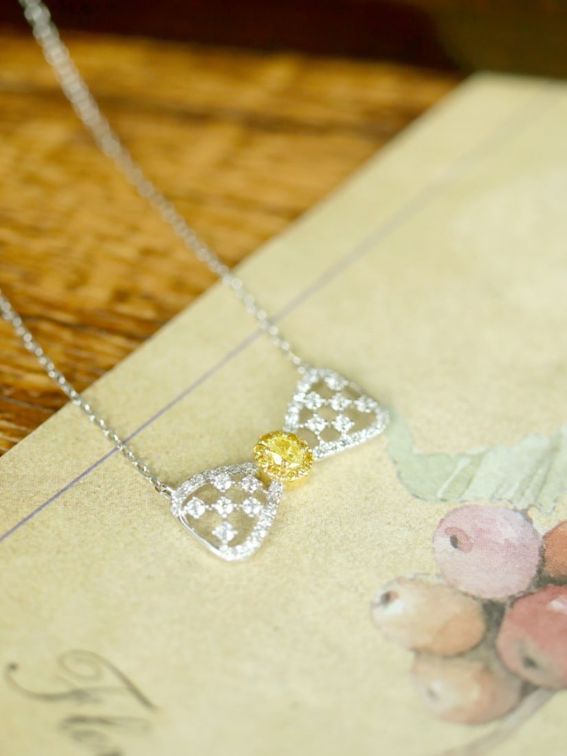 14k Gold 0.35 Ctw Natural Yellow Diamond & Diamond Necklace - 2