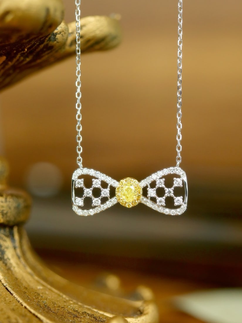 14k Gold 0.35 Ctw Natural Yellow Diamond & Diamond Necklace - 3
