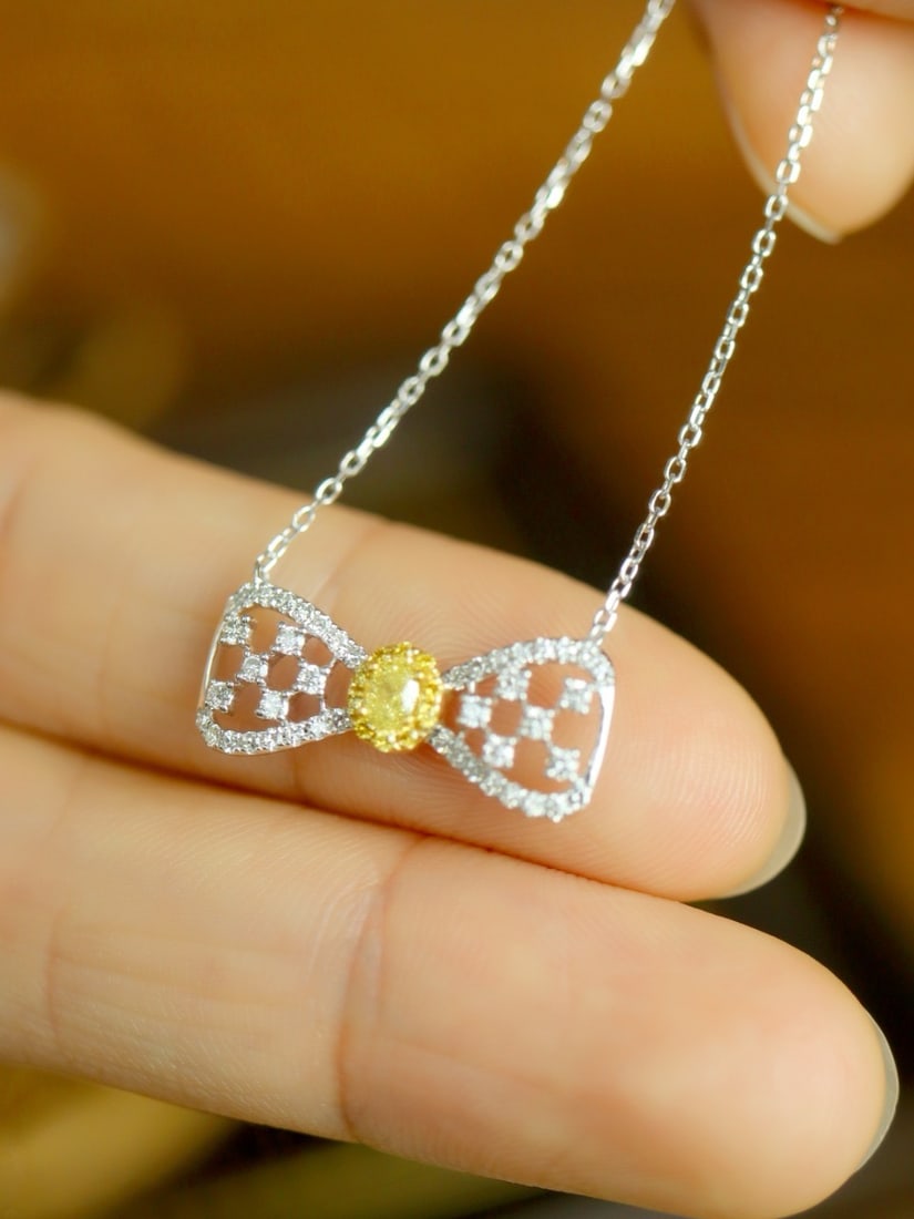 14k Gold 0.35 Ctw Natural Yellow Diamond & Diamond Necklace - 4