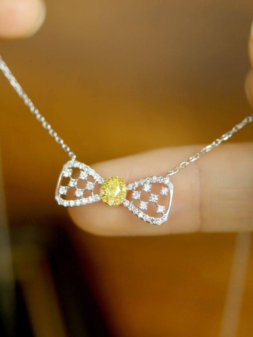 14k Gold 0.35 Ctw Natural Yellow Diamond & Diamond Necklace - 5