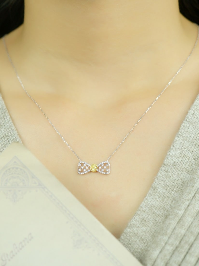 14k Gold 0.35 Ctw Natural Yellow Diamond & Diamond Necklace - 6