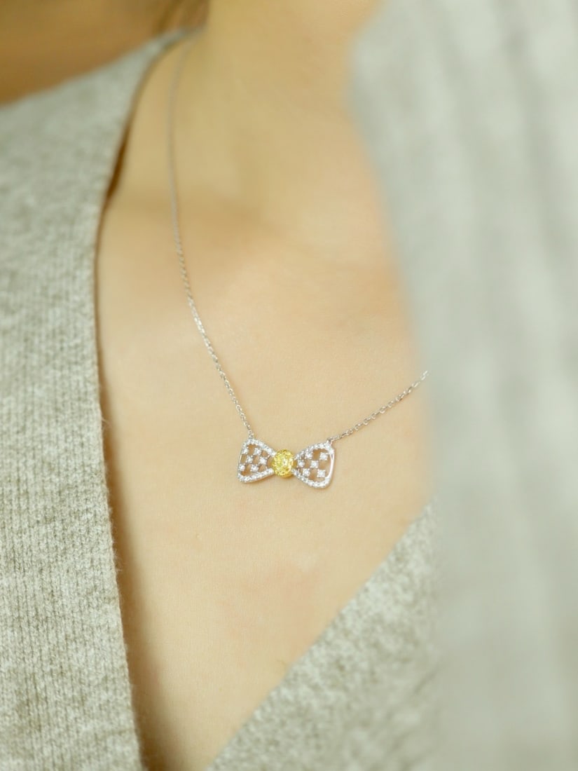 14k Gold 0.35 Ctw Natural Yellow Diamond & Diamond Necklace - 7