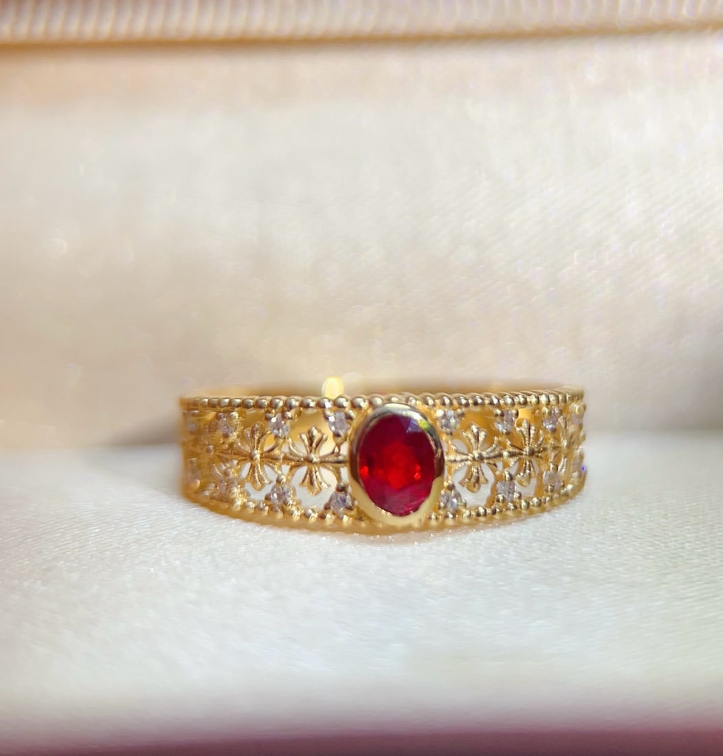 14k Gold 0.27 Ct Vivid Red Natural Ruby & Diamond Ring - 2