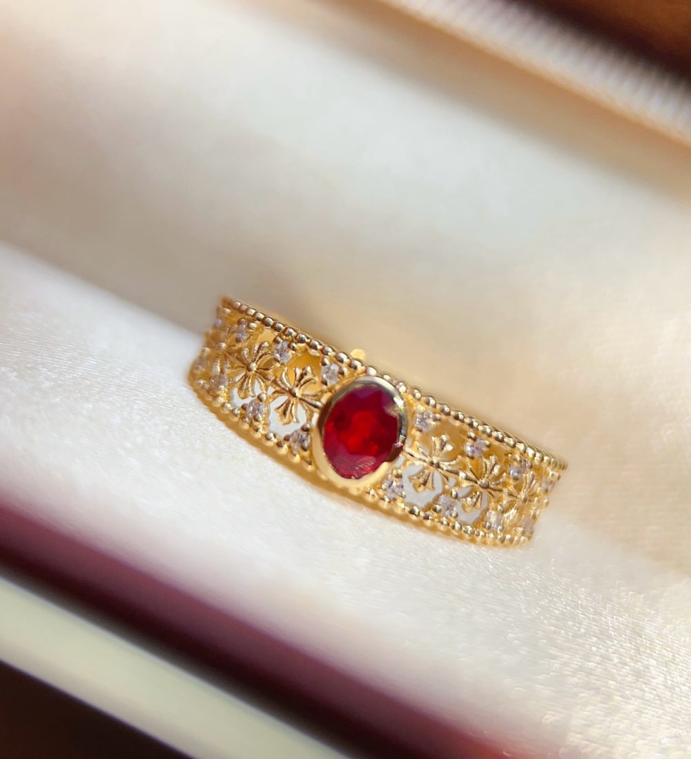14k Gold 0.27 Ct Vivid Red Natural Ruby & Diamond Ring - 3