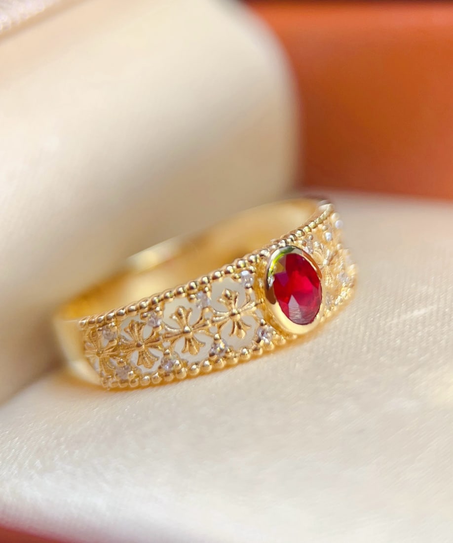 14k Gold 0.27 Ct Vivid Red Natural Ruby & Diamond Ring - 5