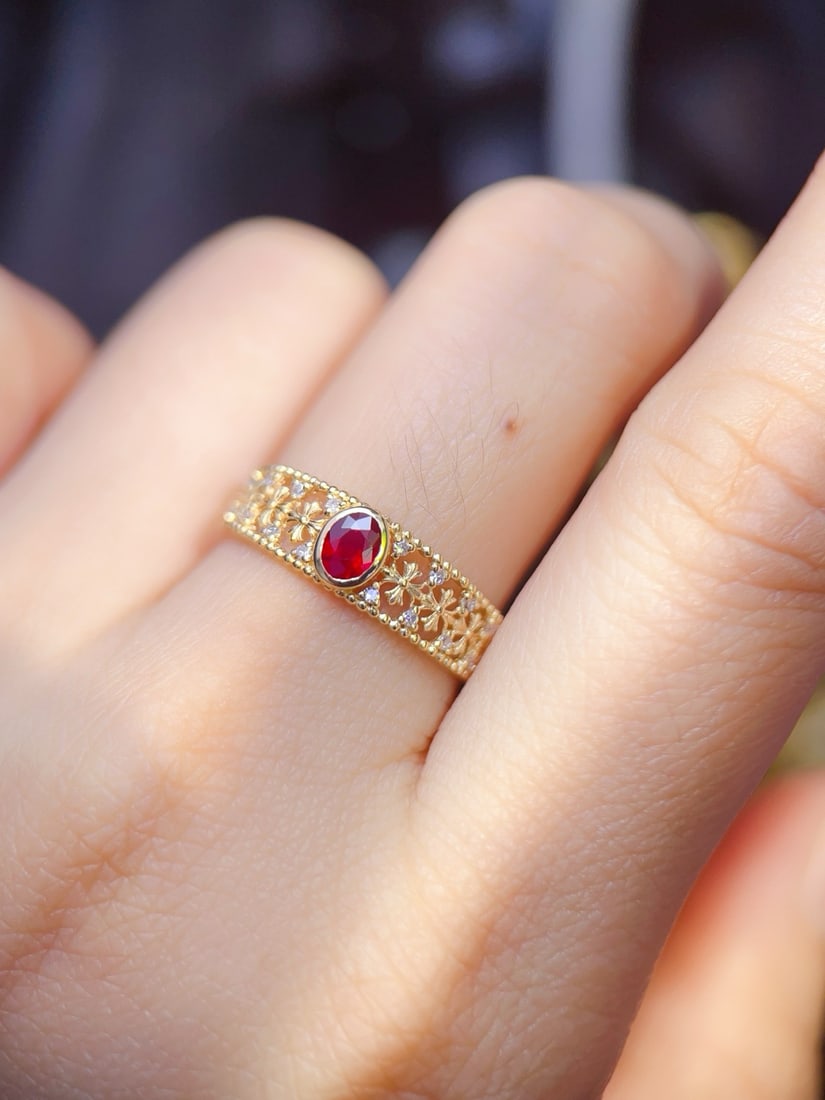 14k Gold 0.27 Ct Vivid Red Natural Ruby & Diamond Ring - 6