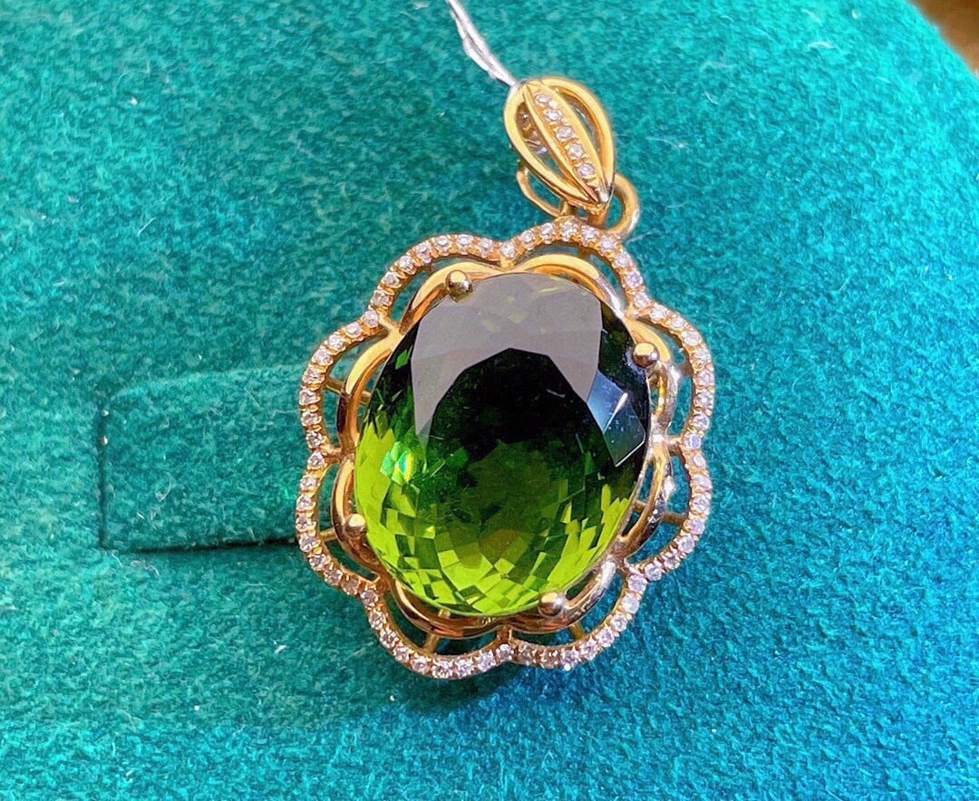 14k Gold 8.53 Ct Natural Tourmaline & Diamond Pendant( Without Chain ) - 5