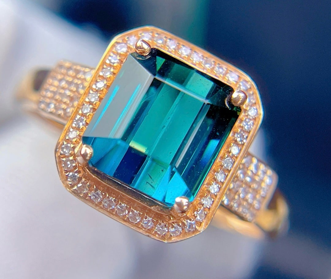 14k Gold 2.94 Ct Natural Tourmaline & Diamond Ring - 2