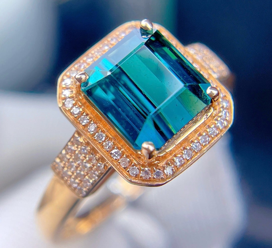 14k Gold 2.94 Ct Natural Tourmaline & Diamond Ring - 3