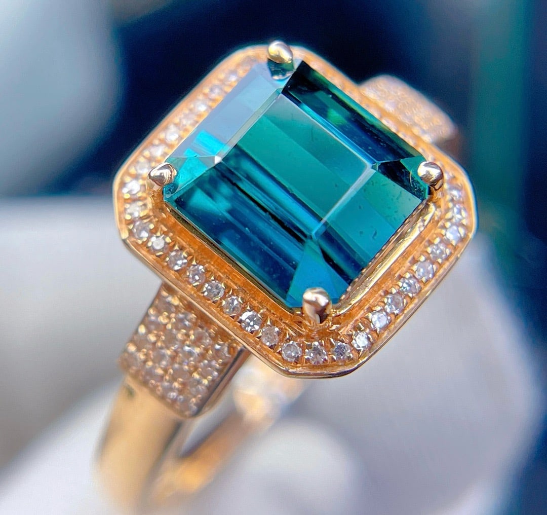 14k Gold 2.94 Ct Natural Tourmaline & Diamond Ring - 5