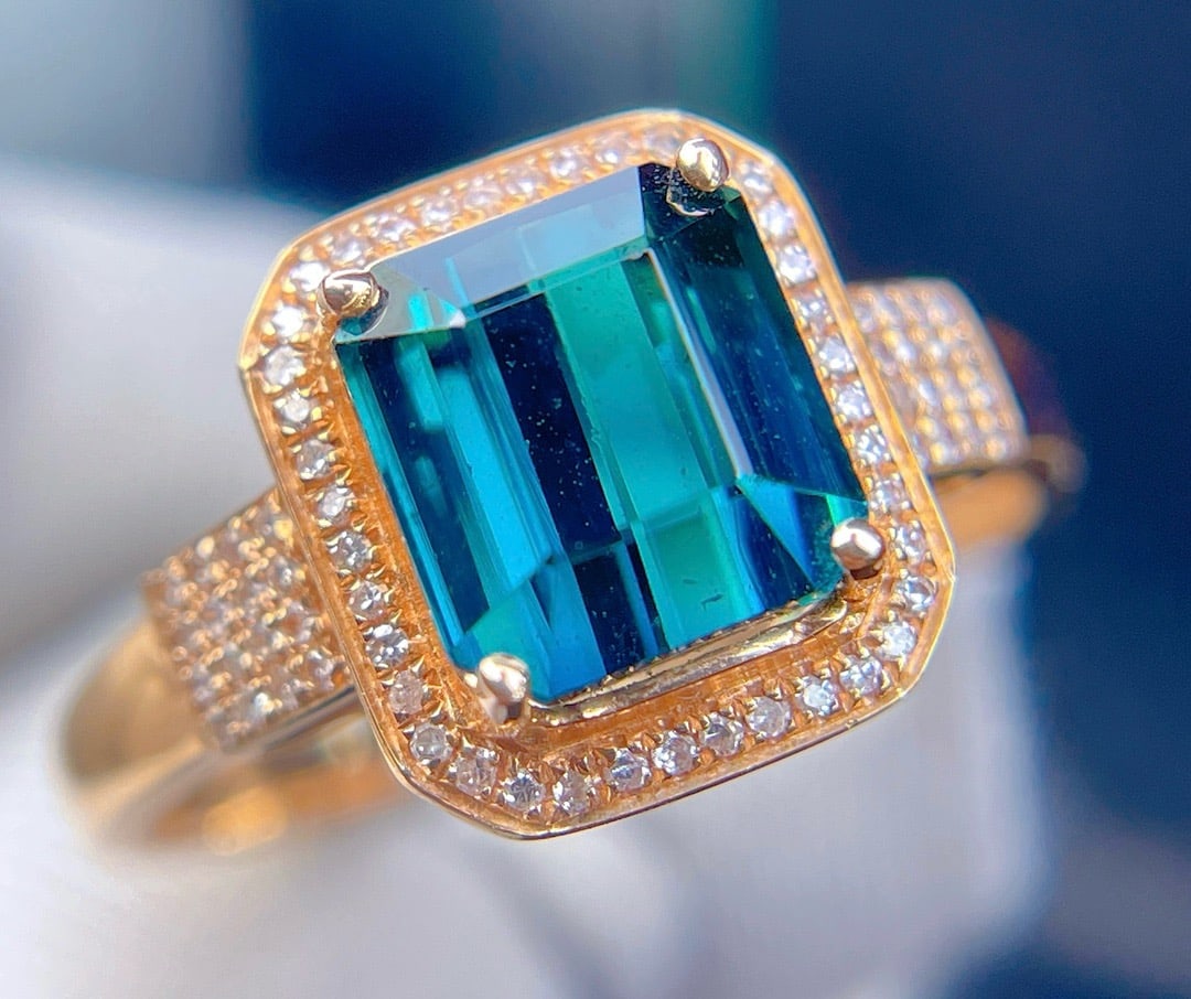 14k Gold 2.94 Ct Natural Tourmaline & Diamond Ring - 6