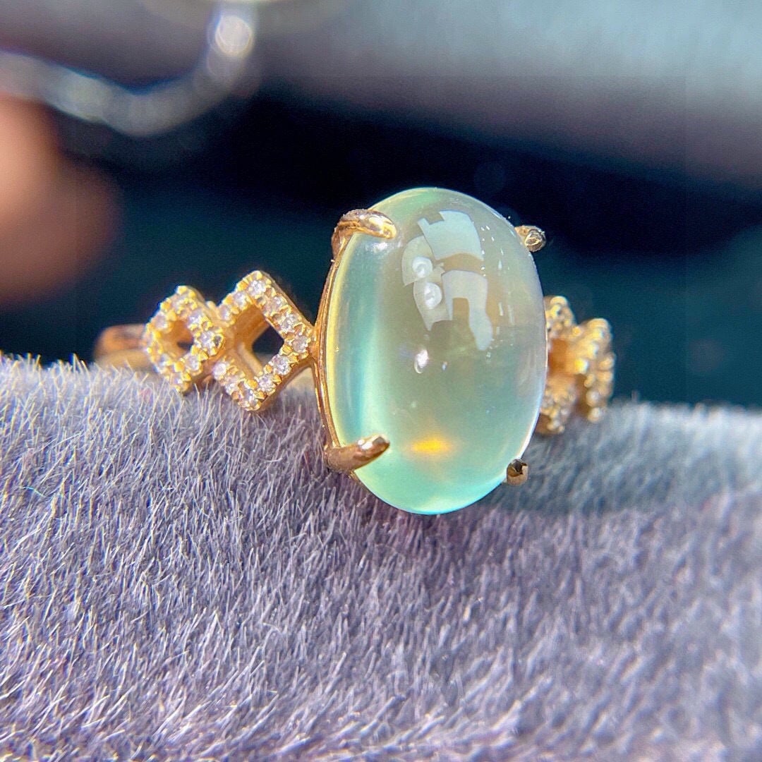 14k Gold 5.4 Ct Natural Prehnite & Diamond Ring - 3
