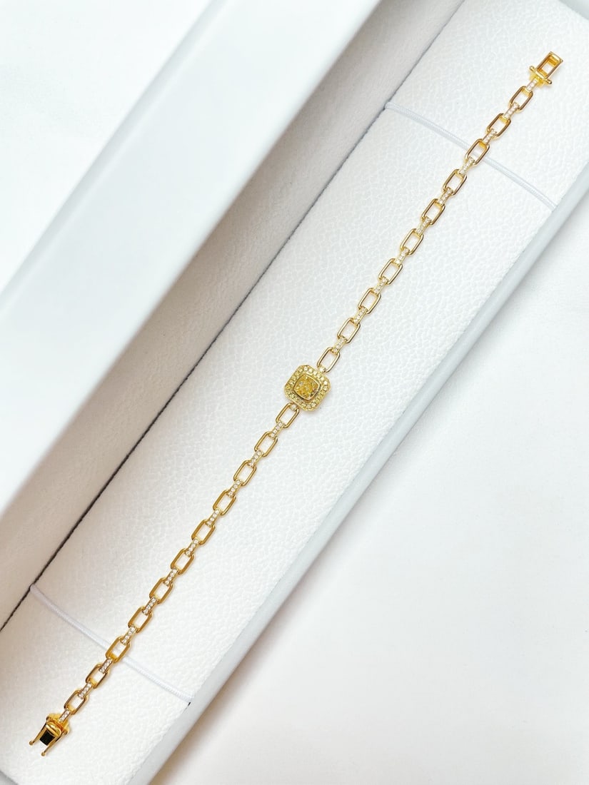 14k Gold 0.87 Ctw Natural Yellow Diamond & Diamond Bracelet - 2