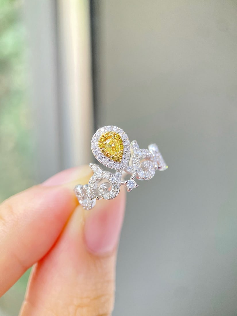 14k Gold 1.0 Ctw Natural Yellow Diamond & Diamond Ring - 2