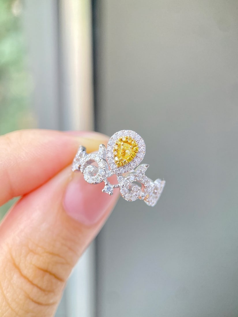 14k Gold 1.0 Ctw Natural Yellow Diamond & Diamond Ring - 3