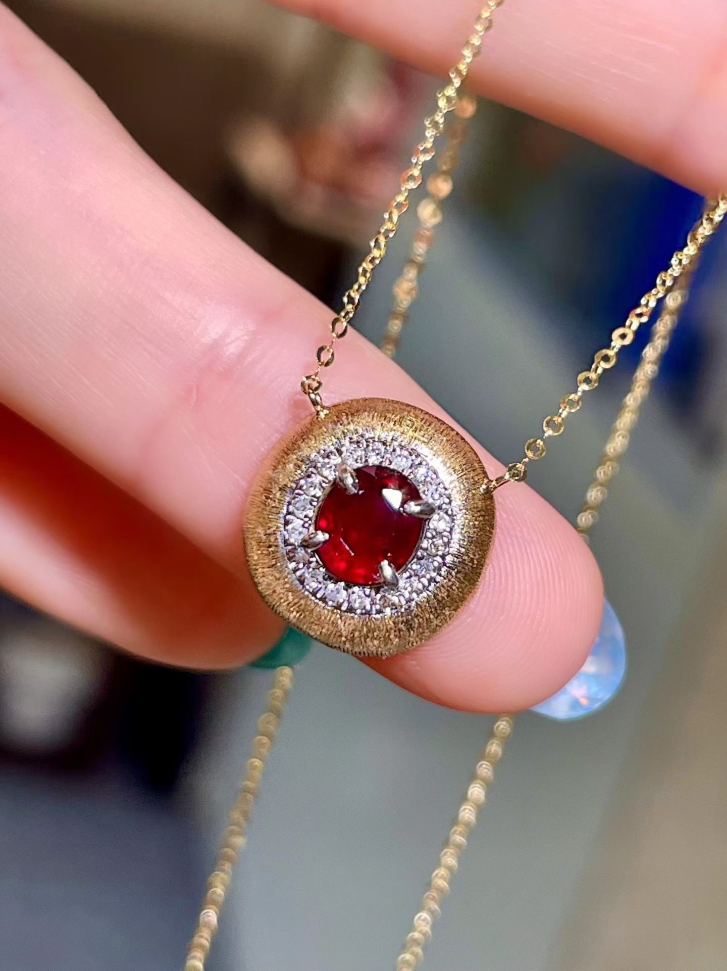 14k Gold 0.91 Ctw Natural Ruby & Diamond Necklace - 2