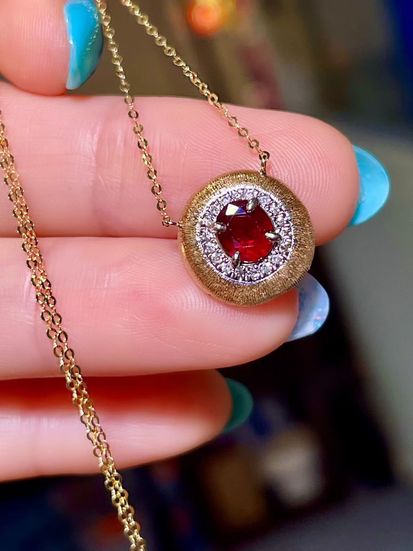 14k Gold 0.91 Ctw Natural Ruby & Diamond Necklace - 3