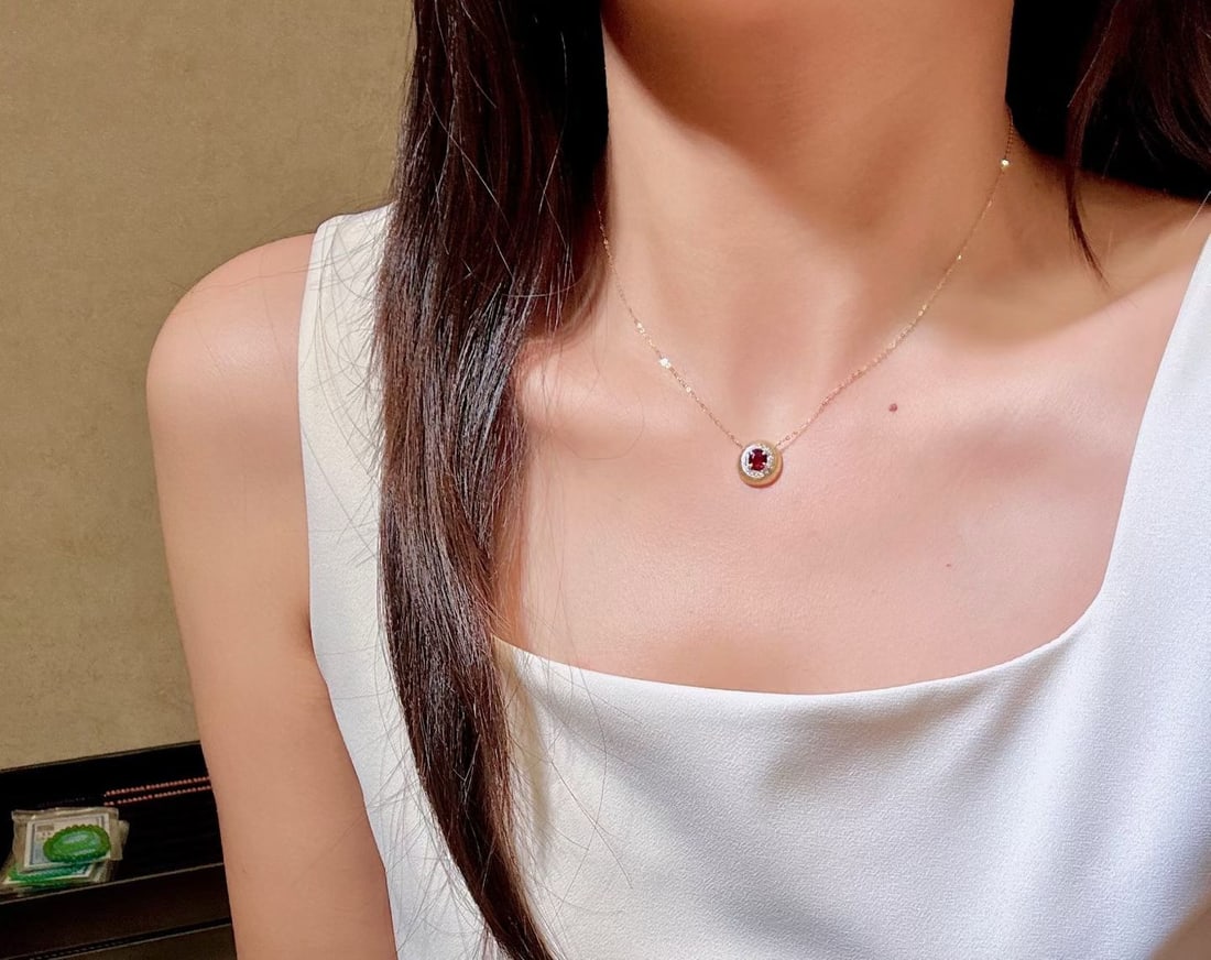 14k Gold 0.91 Ctw Natural Ruby & Diamond Necklace - 4