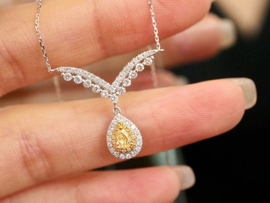 14k Gold 0.58 Ctw Natural Yellow Diamond & Diamond Necklace - 2