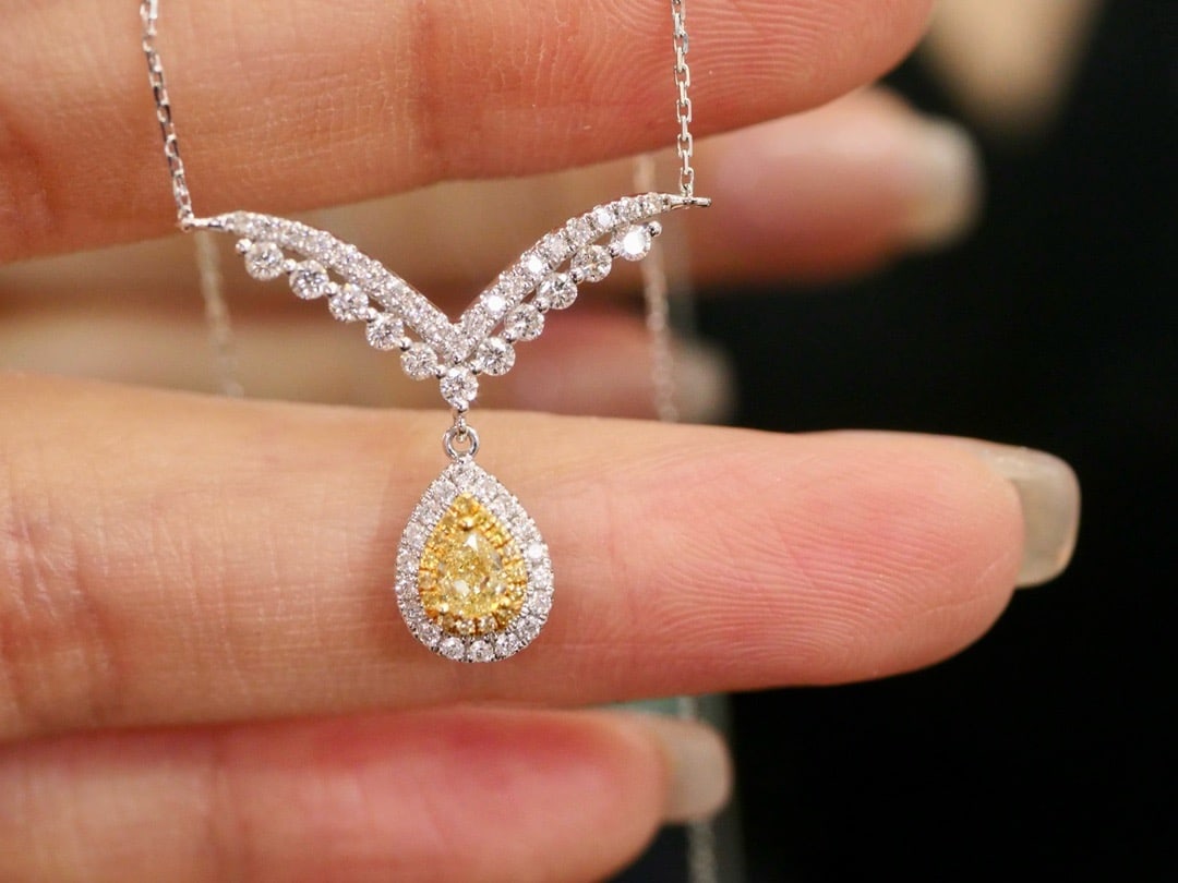 14k Gold 0.58 Ctw Natural Yellow Diamond & Diamond Necklace - 4
