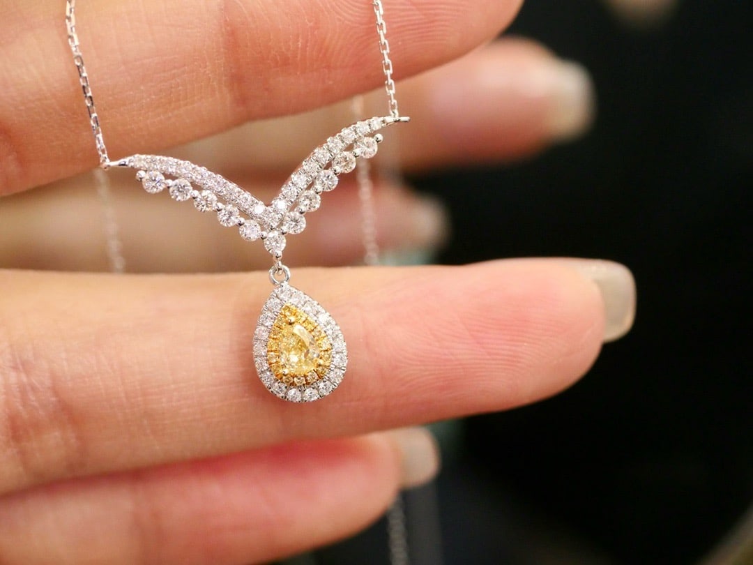 14k Gold 0.58 Ctw Natural Yellow Diamond & Diamond Necklace - 5