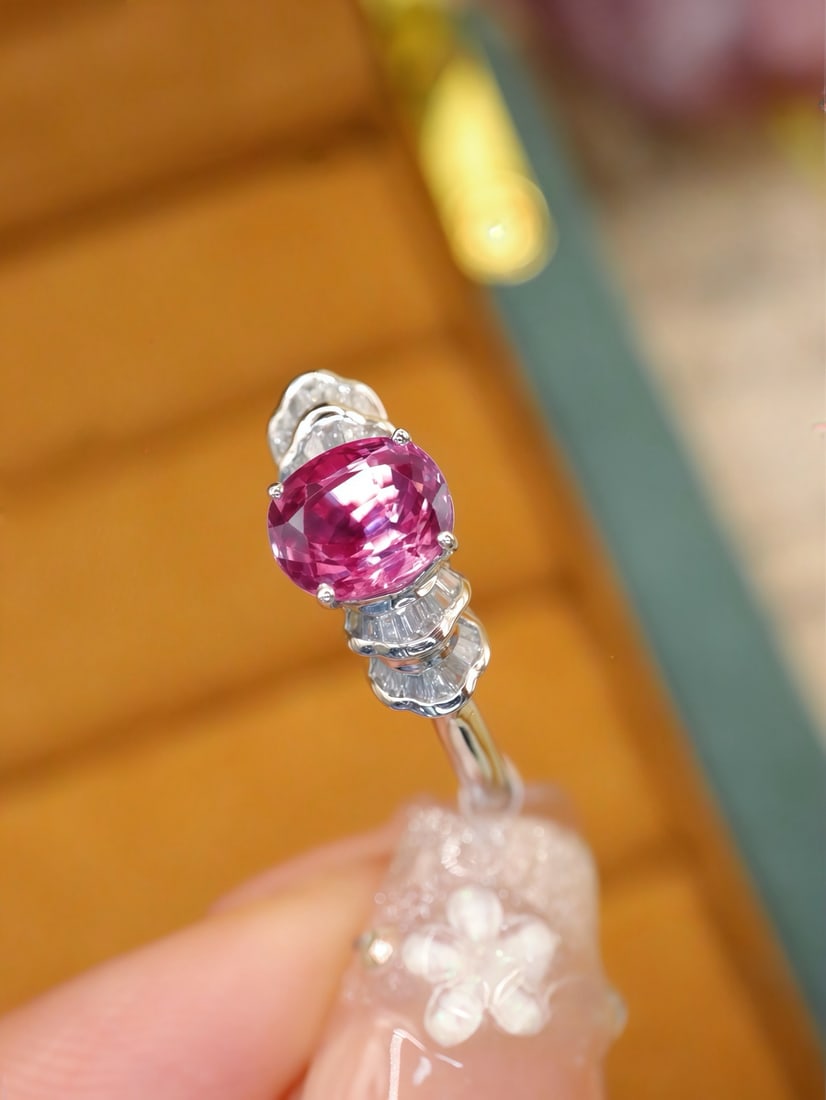 14k Gold 1.47 Ctw Natural Padparadscha Sapphire & Diamond Ring - 2