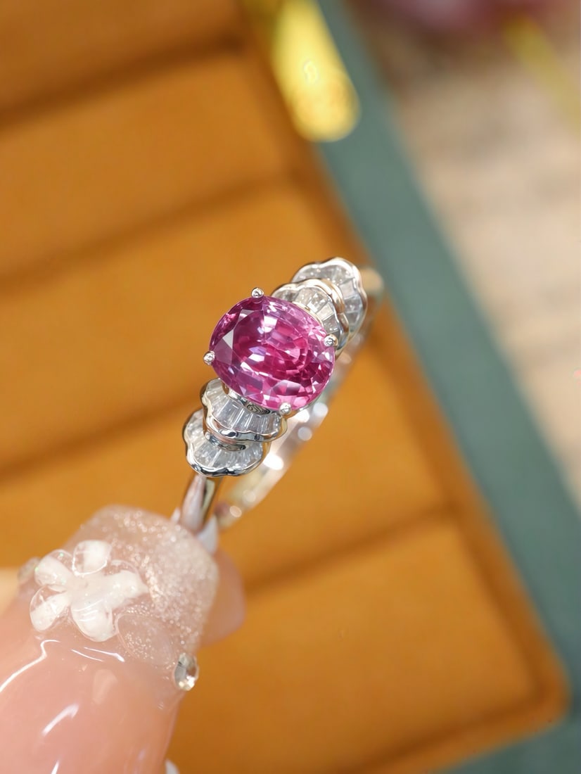 14k Gold 1.47 Ctw Natural Padparadscha Sapphire & Diamond Ring - 3