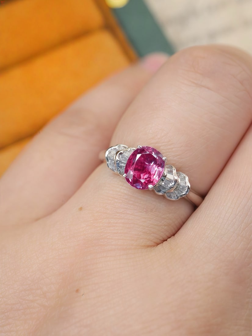 14k Gold 1.47 Ctw Natural Padparadscha Sapphire & Diamond Ring - 5