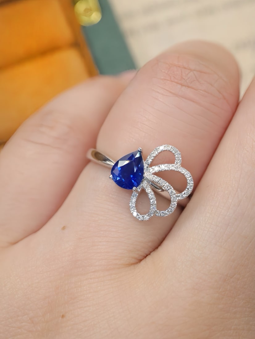 14k Gold 0.85 Ctw Natural Sapphire & Diamond Ring - 5