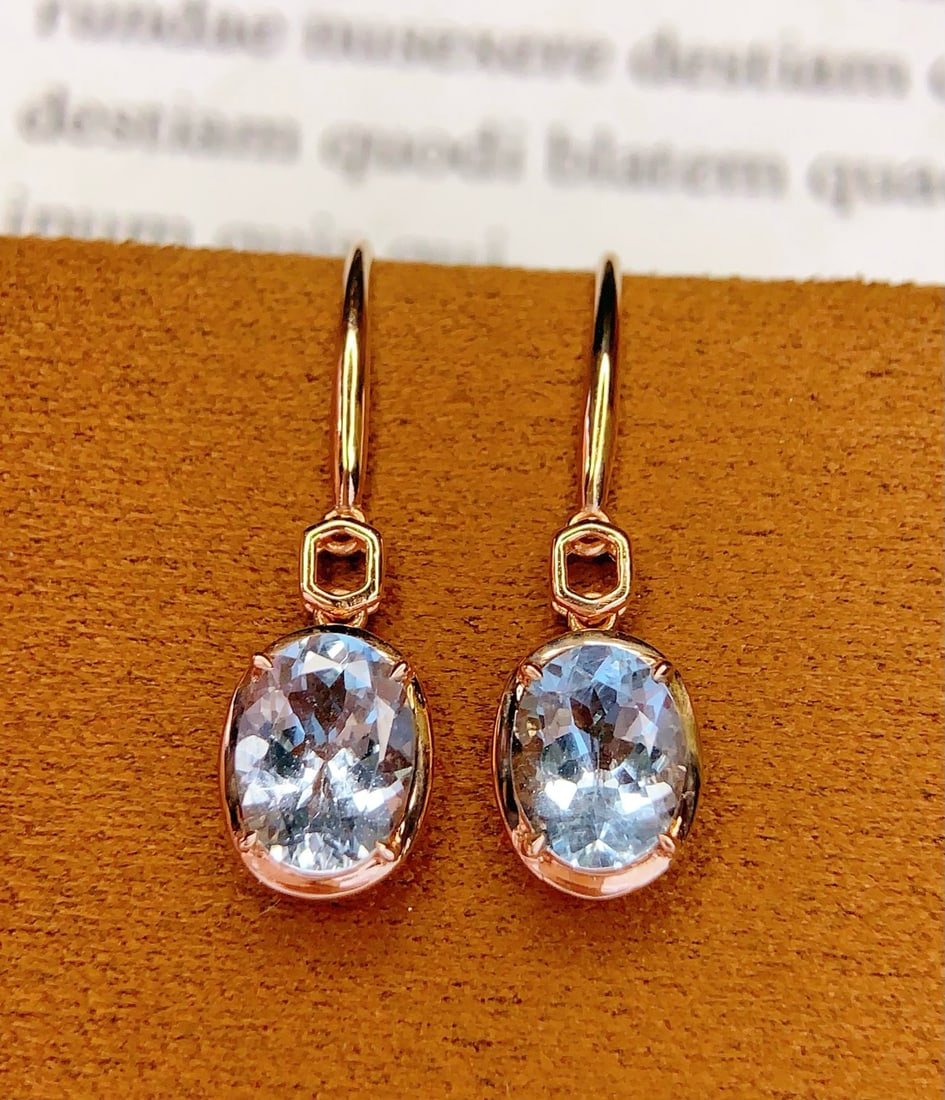 14k Gold 2.2 Ct Natural Aquamarine Earrings - 2