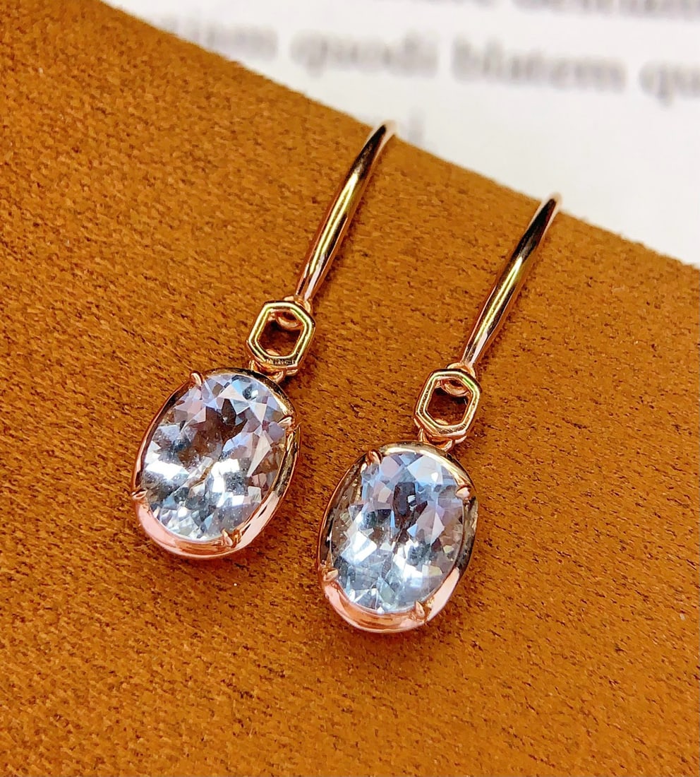 14k Gold 2.2 Ct Natural Aquamarine Earrings - 3