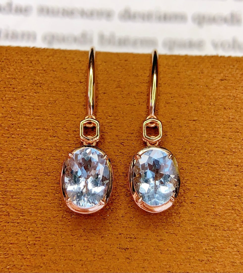 14k Gold 2.2 Ct Natural Aquamarine Earrings - 4