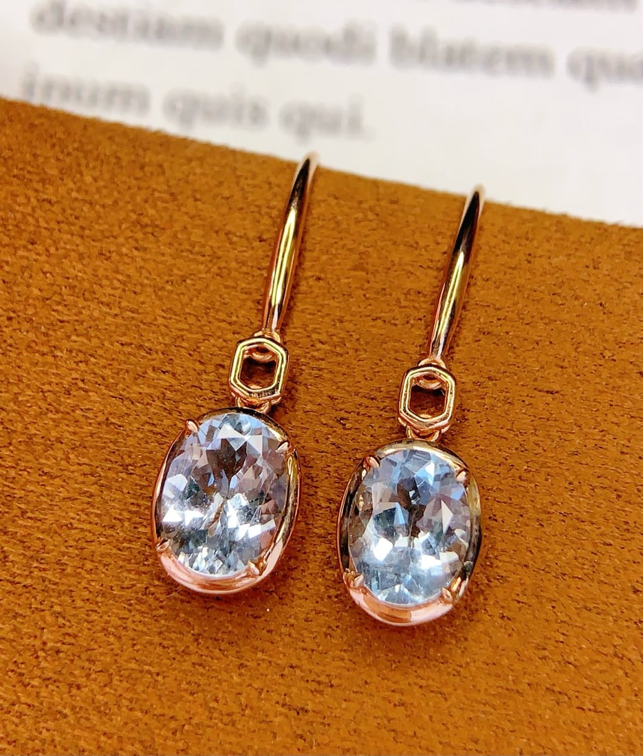 14k Gold 2.2 Ct Natural Aquamarine Earrings - 5