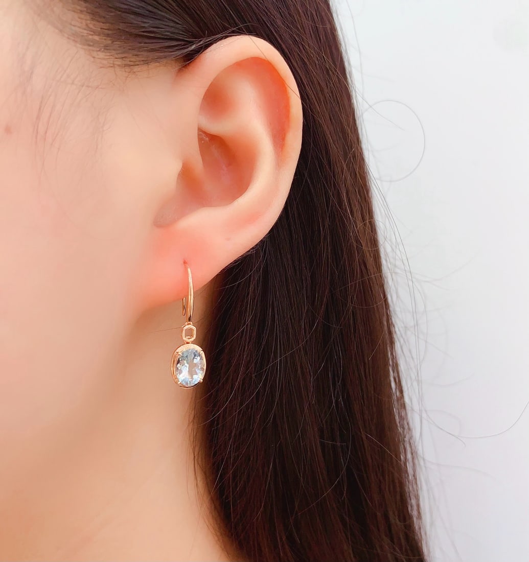 14k Gold 2.2 Ct Natural Aquamarine Earrings - 6