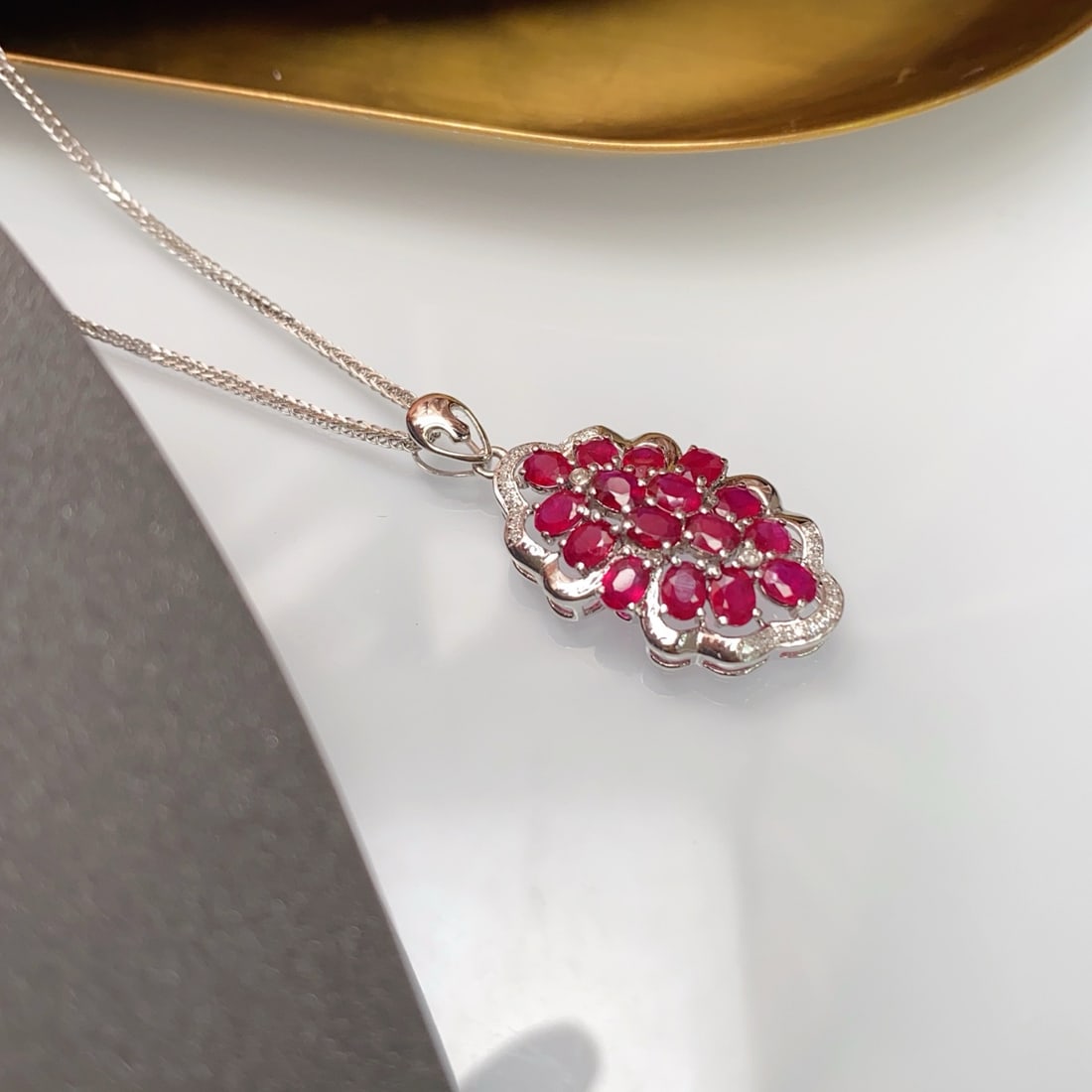 14k Gold 3.00 Ct Natural Ruby & Diamond Pendant( Without Chain ) - 6