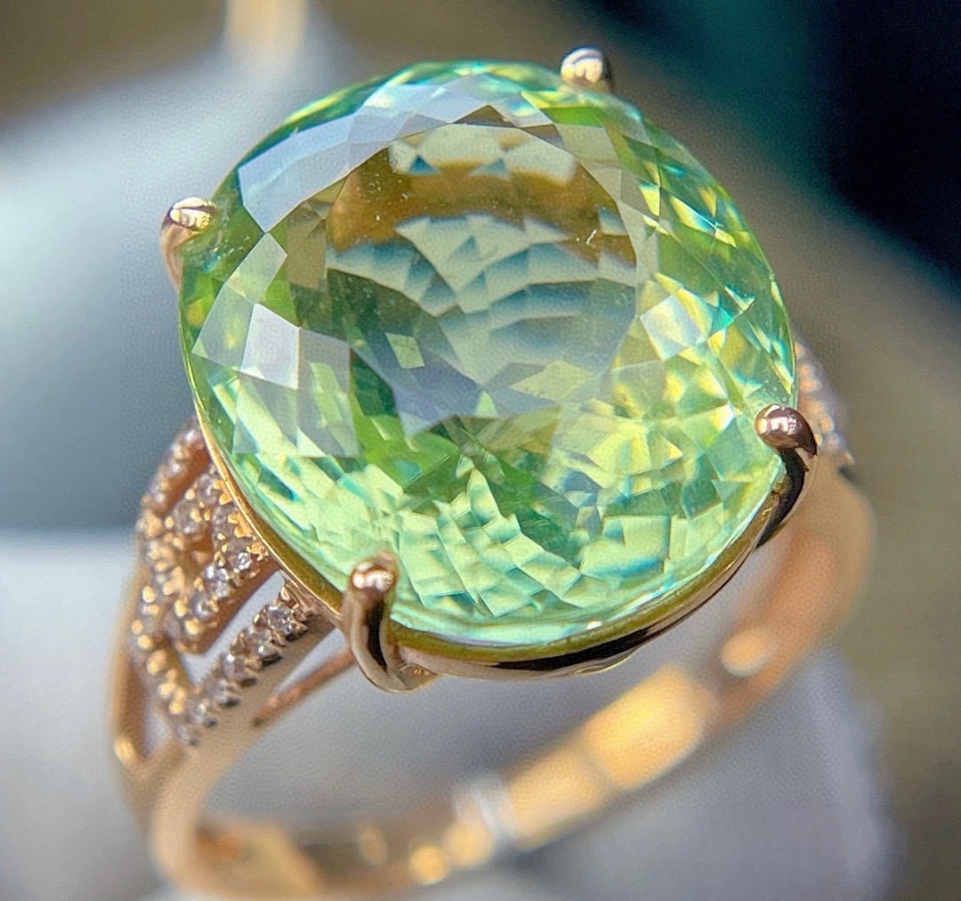 14k Gold 10.18 Ct Natural Tourmaline & Diamond Ring - 2