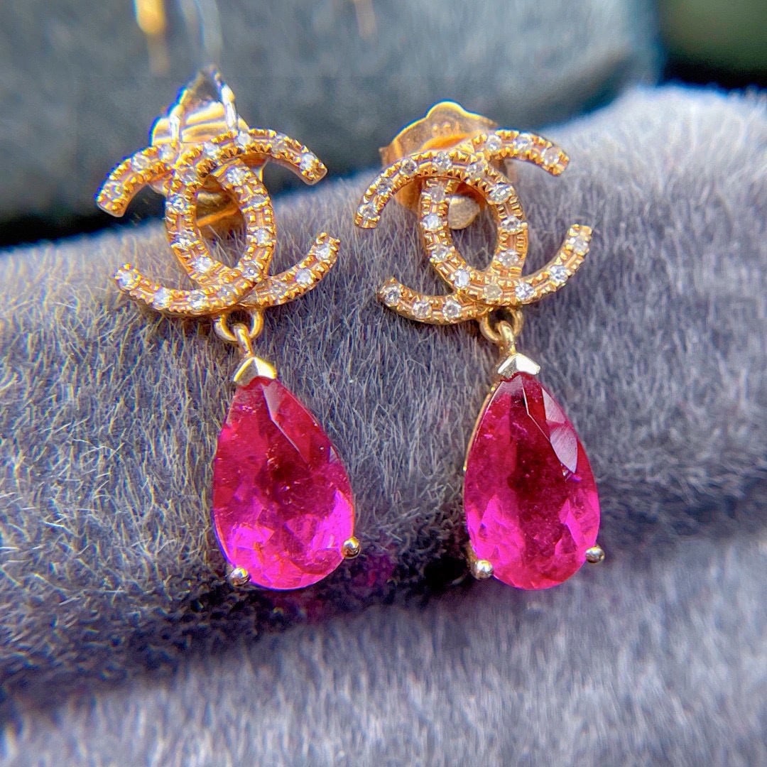 14k Gold 2.50 Ct Natural Tourmaline & Diamond Earrings - 2