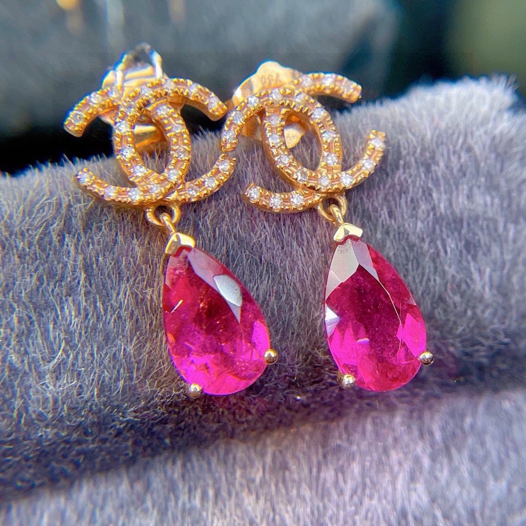 14k Gold 2.50 Ct Natural Tourmaline & Diamond Earrings - 3