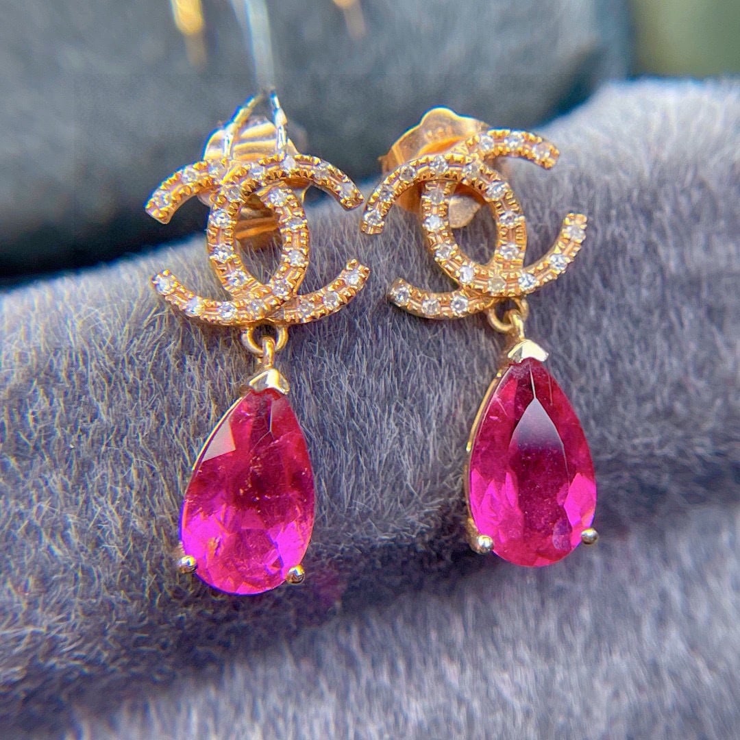 14k Gold 2.50 Ct Natural Tourmaline & Diamond Earrings - 4
