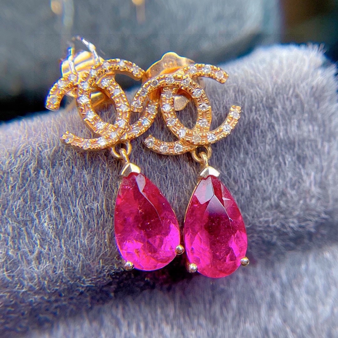 14k Gold 2.50 Ct Natural Tourmaline & Diamond Earrings - 5