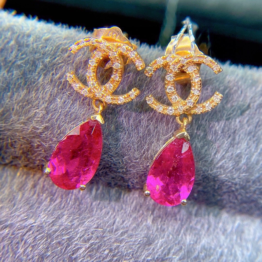 14k Gold 2.50 Ct Natural Tourmaline & Diamond Earrings - 6