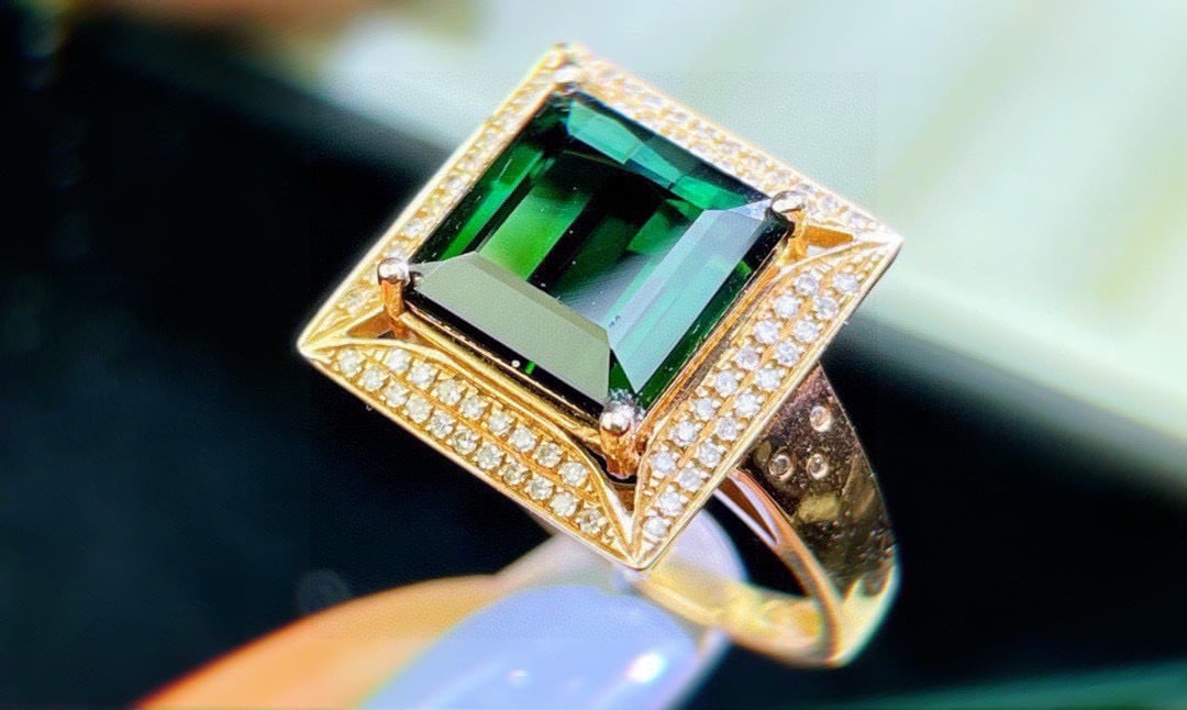 14k Gold 4.75 Ct Natural Tourmaline & Diamond Ring - 2