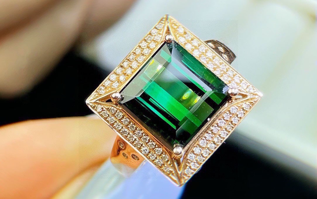 14k Gold 4.75 Ct Natural Tourmaline & Diamond Ring - 3