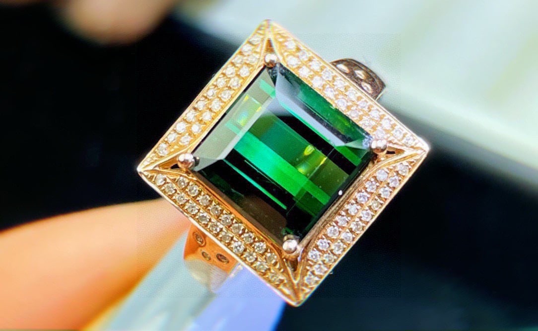14k Gold 4.75 Ct Natural Tourmaline & Diamond Ring - 4