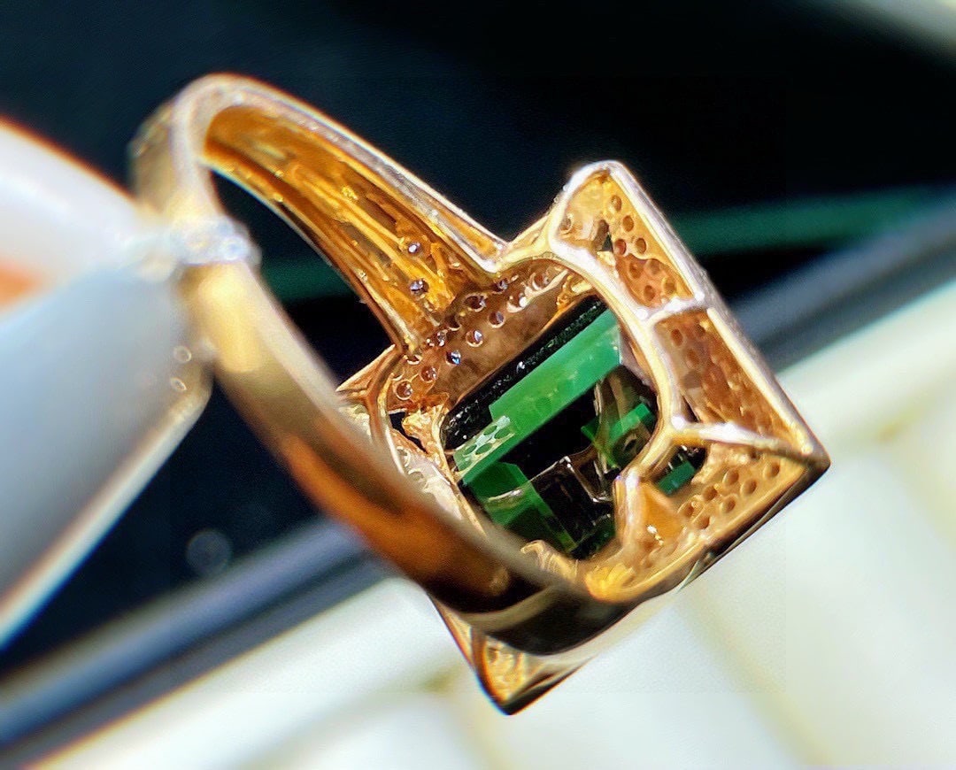 14k Gold 4.75 Ct Natural Tourmaline & Diamond Ring - 5