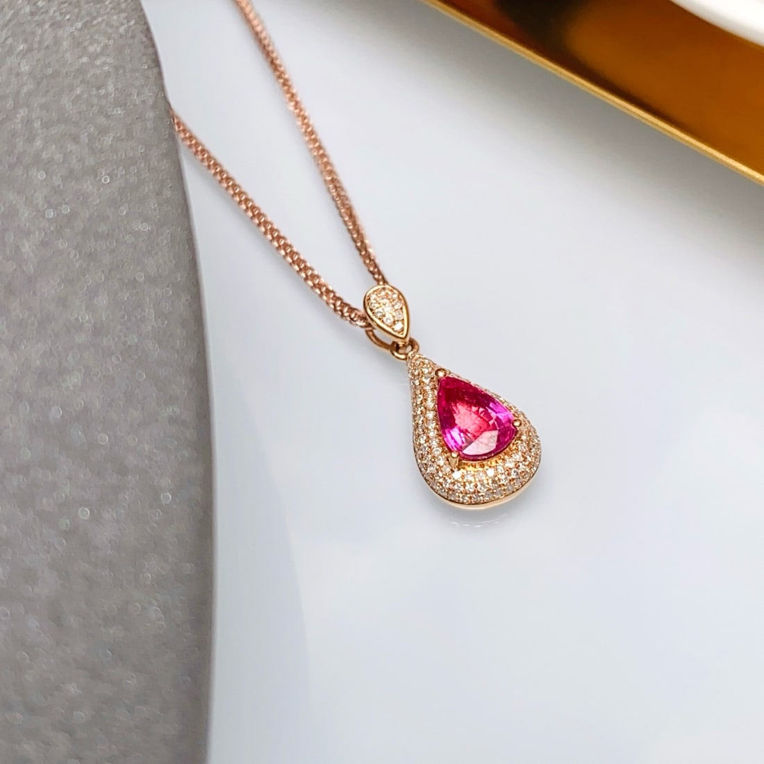 14k Gold 1.15 Ct Natural Ruby & Diamond Pendant( Without Chain ) - 4