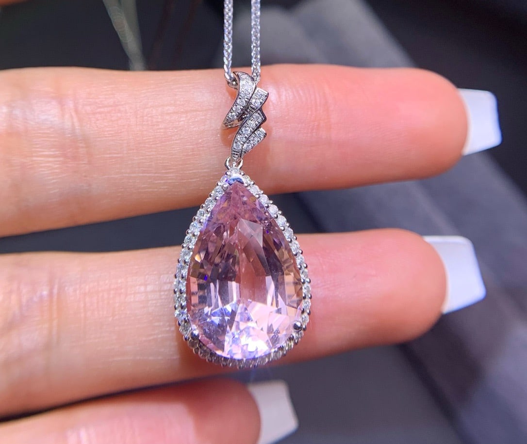 14k Gold 8 Ct Natural Morganite & Diamond Pendant( Without Chain ) - 3