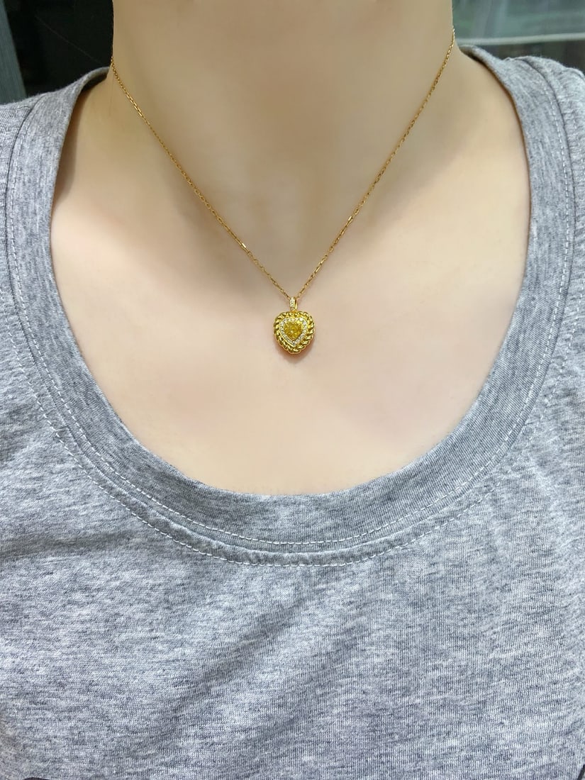 Gia Certified 14k Gold 0.62 Ctw Natural Yellow Diamond & Diamond Pendant( Without Chain ) - 3